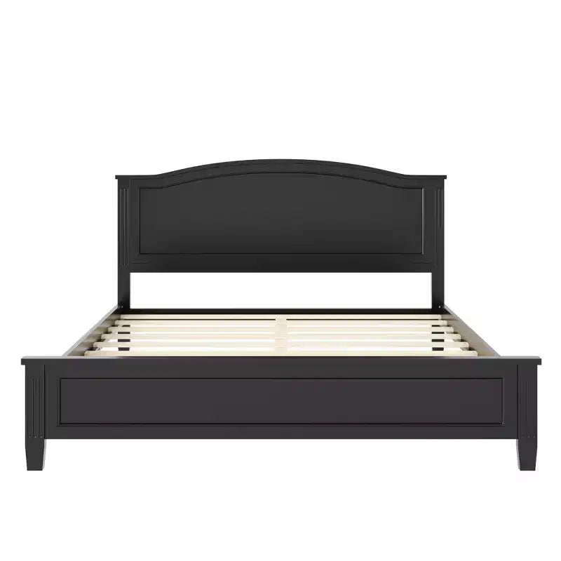 Lit plateforme avec tête de lit et pieds de support à lattes en bois, très grand lit