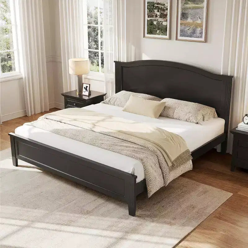 GDFStudio Scott Platform Bed with Headboard and Wooden Slat Support Legs, King Size