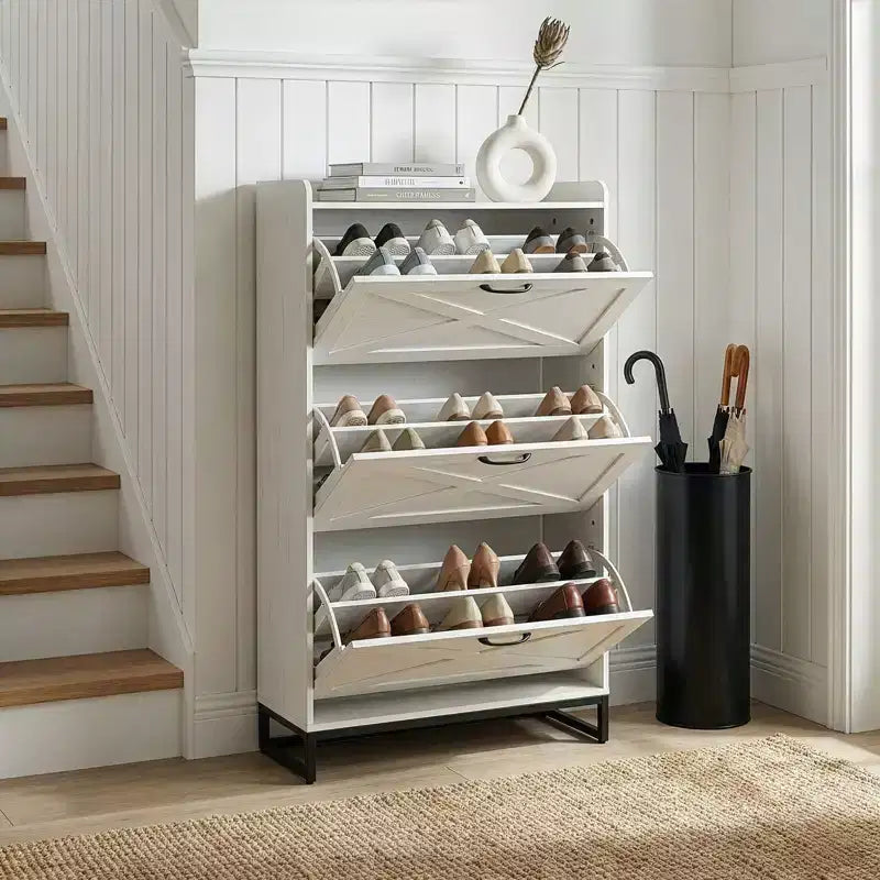 Meuble à chaussures à 3 tiroirs et porte coulissante avec déflecteur supérieur