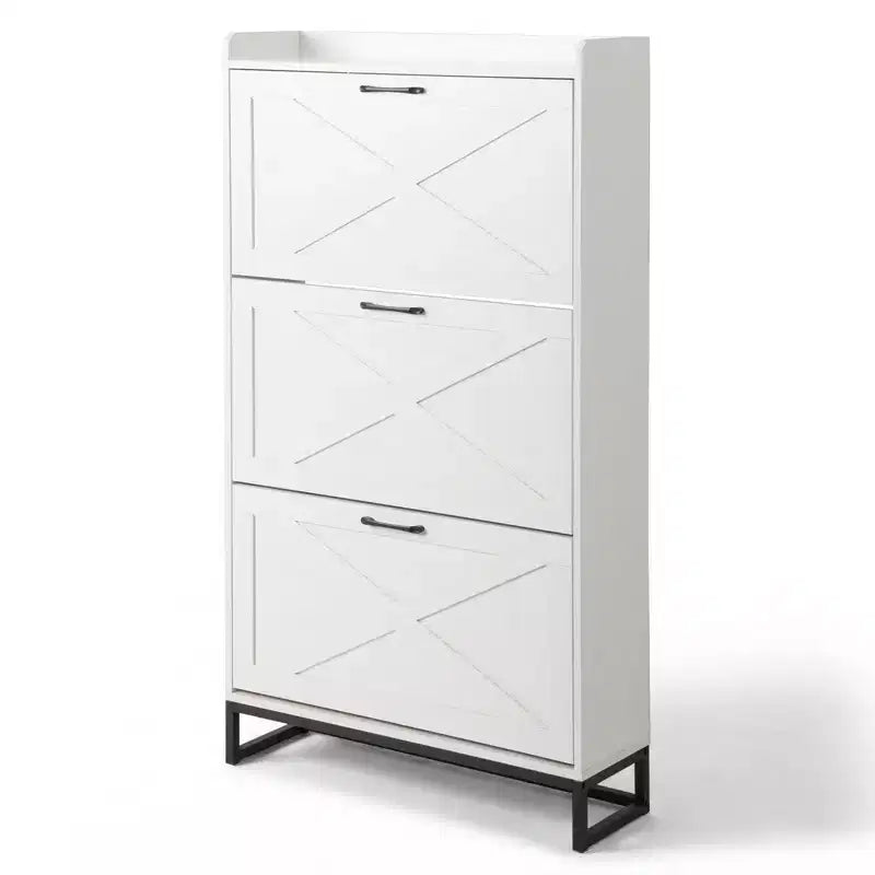 Meuble à chaussures à 3 tiroirs et porte coulissante avec déflecteur supérieur