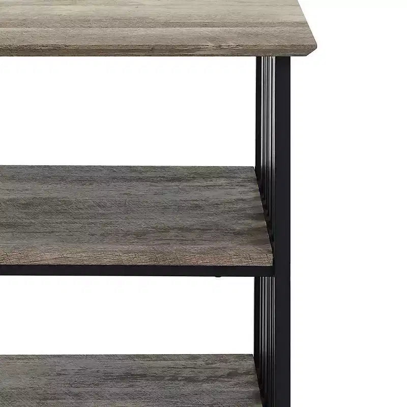 Table de chevet 22 po en chêne antique et métal noir, étagère ouverte, aucun assemblage requis