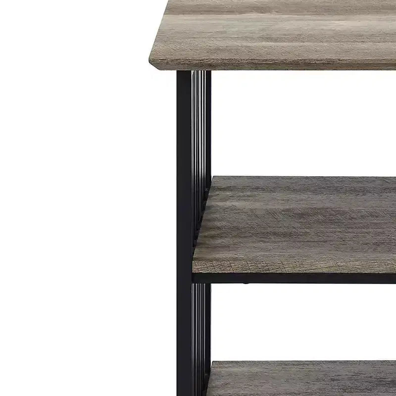 Table de chevet 22 po en chêne antique et métal noir, étagère ouverte, aucun assemblage requis