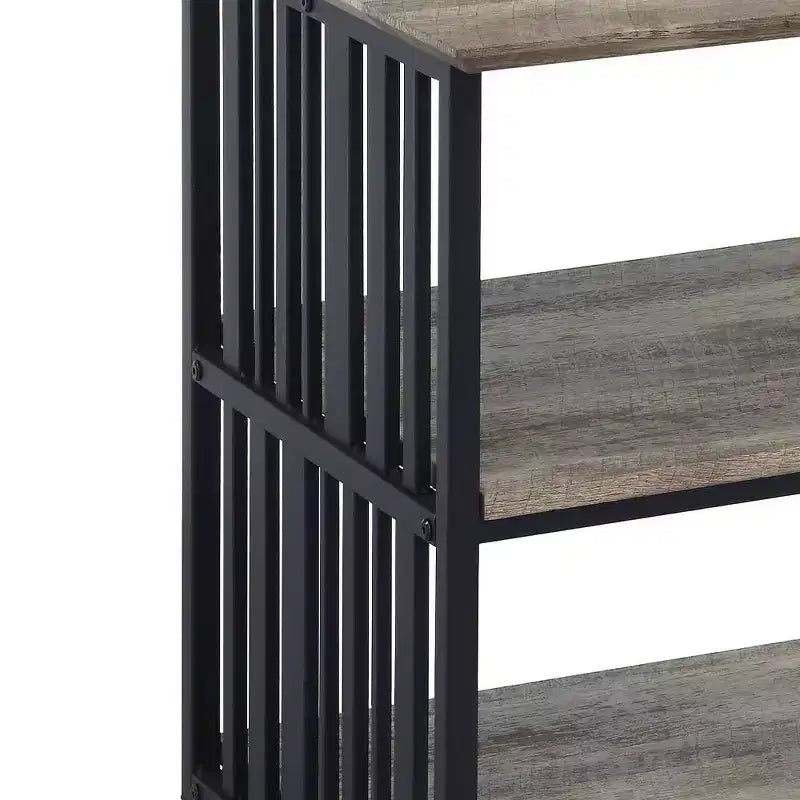 Table de chevet 22 po en chêne antique et métal noir, étagère ouverte, aucun assemblage requis