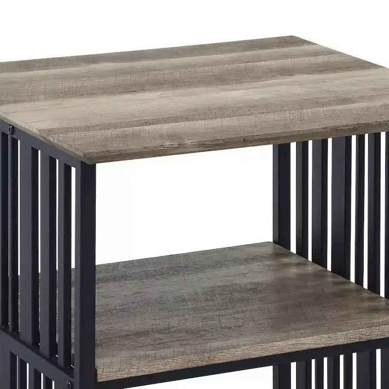 Table de chevet 22 po en chêne antique et métal noir, étagère ouverte, aucun assemblage requis