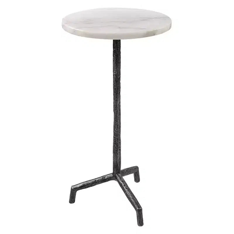Table d'appoint ronde 12W en fer noir vieilli et marbre blanc