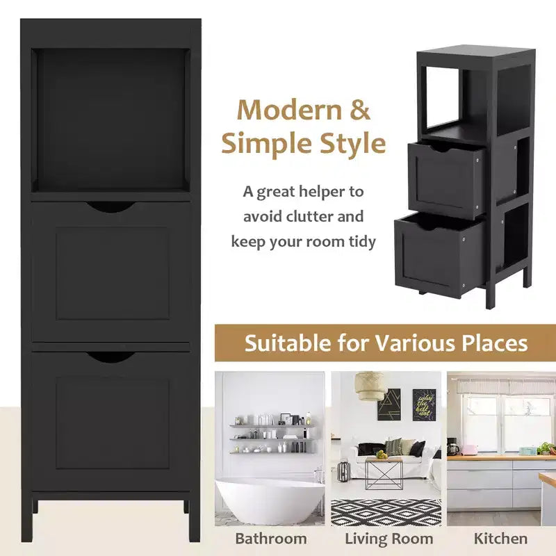 Meuble de rangement de salle de bain sur pied avec 2 tiroirs amovibles Marron/Gris/Noir