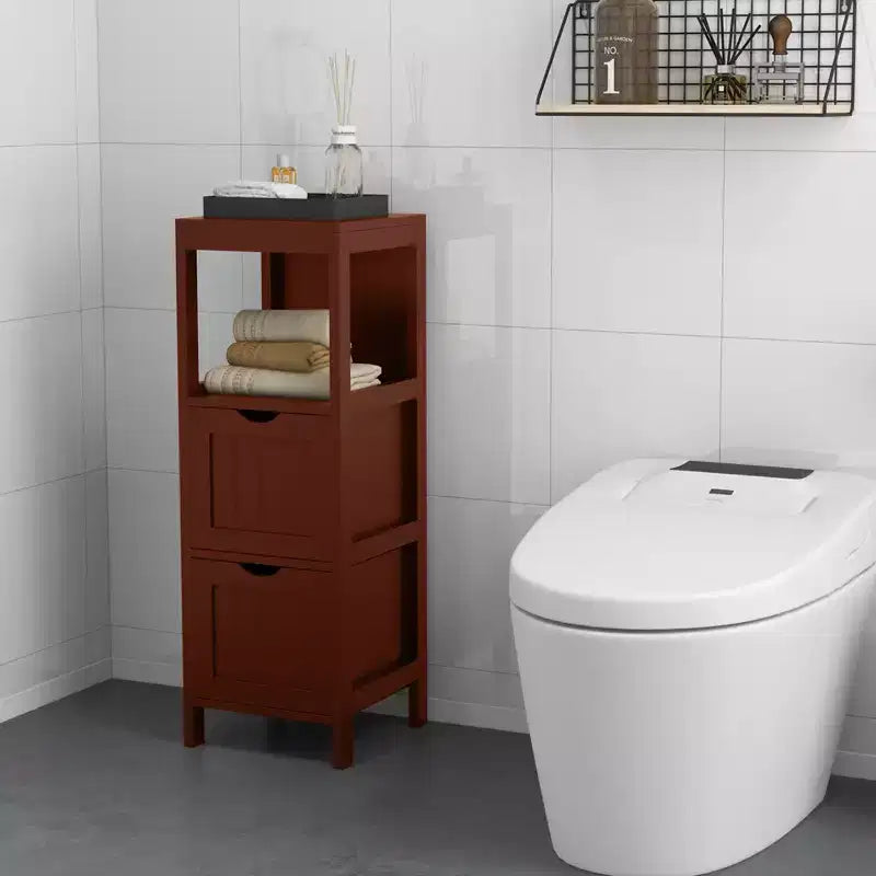 Meuble de rangement de salle de bain sur pied avec 2 tiroirs amovibles Marron/Gris/Noir