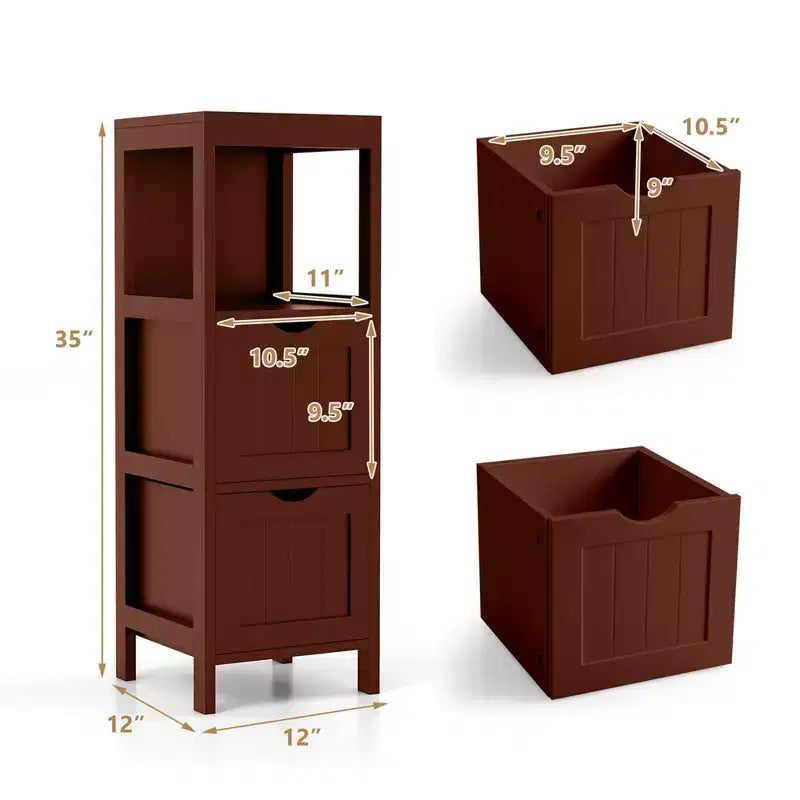 Meuble de rangement de salle de bain sur pied avec 2 tiroirs amovibles Marron/Gris/Noir