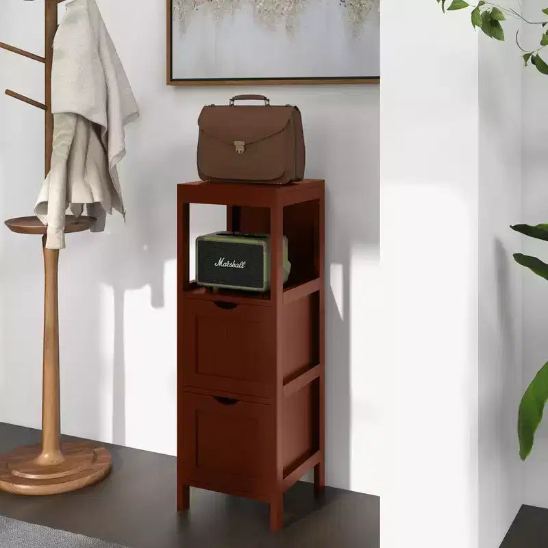 Meuble de rangement de salle de bain sur pied avec 2 tiroirs amovibles Marron/Gris/Noir