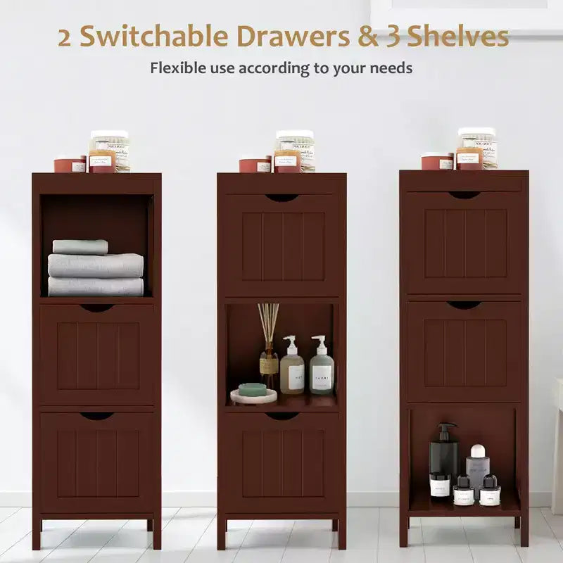 Meuble de rangement de salle de bain sur pied avec 2 tiroirs amovibles Marron/Gris/Noir