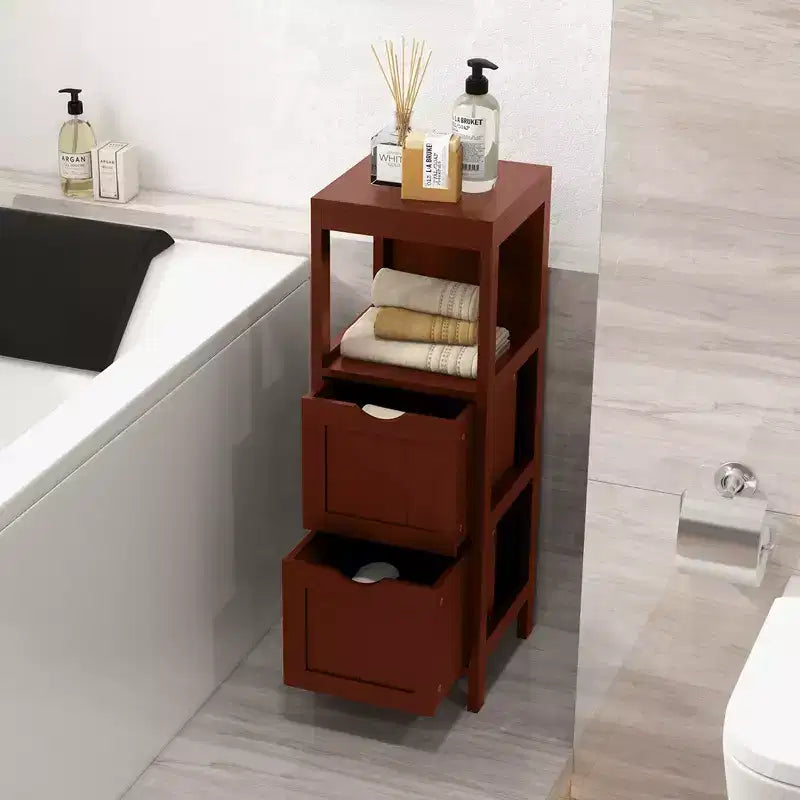 Meuble de rangement de salle de bain sur pied avec 2 tiroirs amovibles Marron/Gris/Noir