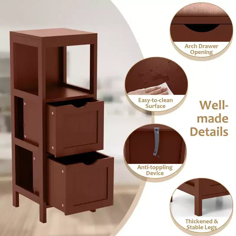 Meuble de rangement de salle de bain sur pied avec 2 tiroirs amovibles Marron/Gris/Noir