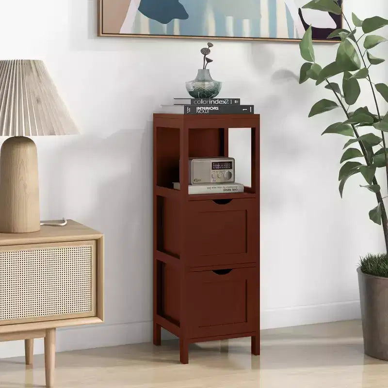 Meuble de rangement de salle de bain sur pied avec 2 tiroirs amovibles Marron/Gris/Noir
