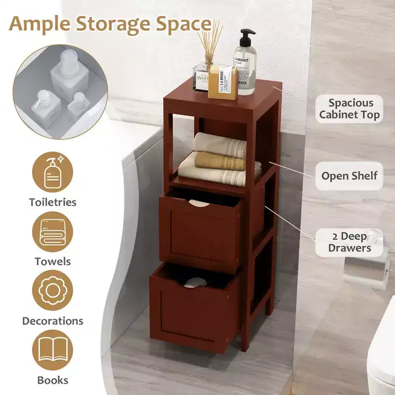 Meuble de rangement de salle de bain sur pied avec 2 tiroirs amovibles Marron/Gris/Noir