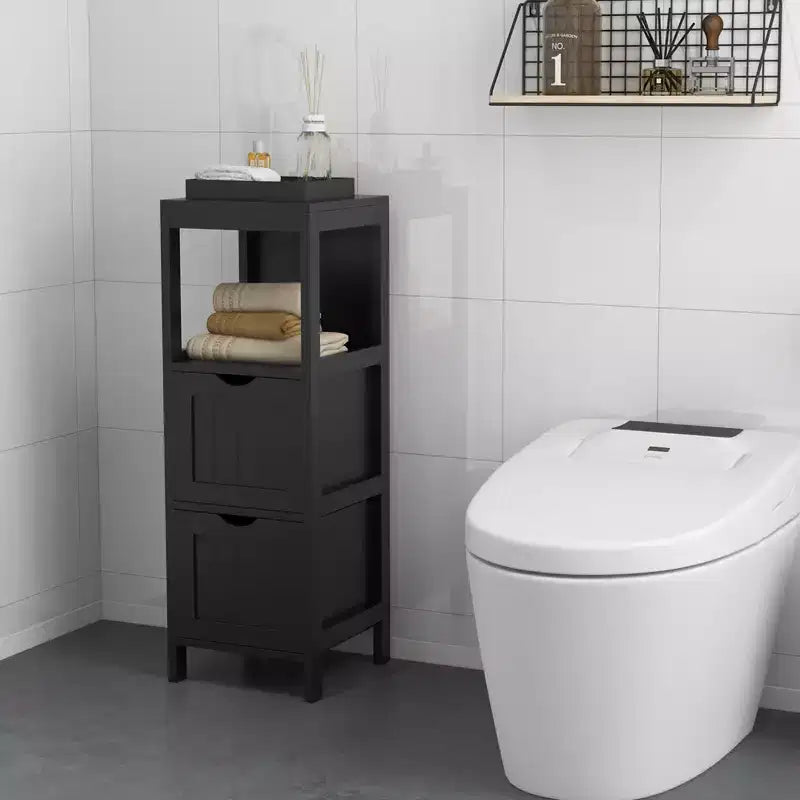 Meuble de rangement de salle de bain sur pied avec 2 tiroirs amovibles Marron/Gris/Noir