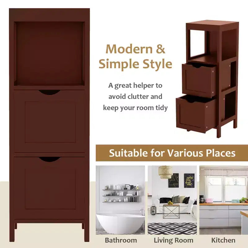 Meuble de rangement de salle de bain sur pied avec 2 tiroirs amovibles Marron/Gris/Noir