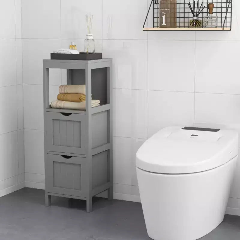 Meuble de rangement de salle de bain sur pied avec 2 tiroirs amovibles Marron/Gris/Noir