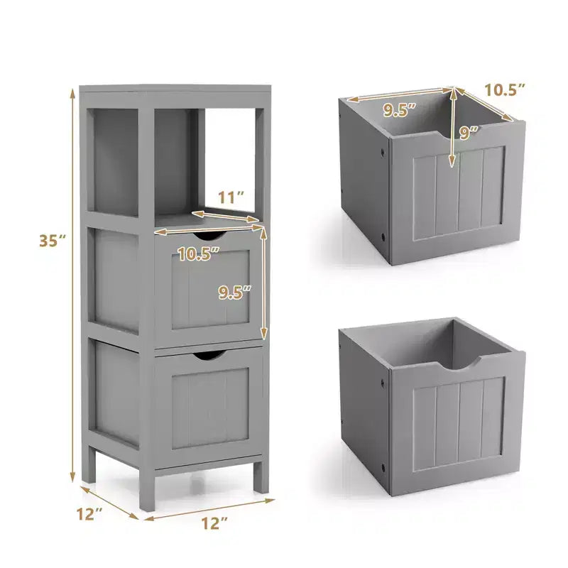 Meuble de rangement de salle de bain sur pied avec 2 tiroirs amovibles Marron/Gris/Noir