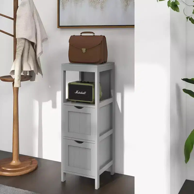 Meuble de rangement de salle de bain sur pied avec 2 tiroirs amovibles Marron/Gris/Noir