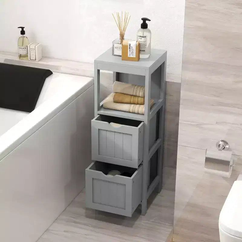 Meuble de rangement de salle de bain sur pied avec 2 tiroirs amovibles Marron/Gris/Noir