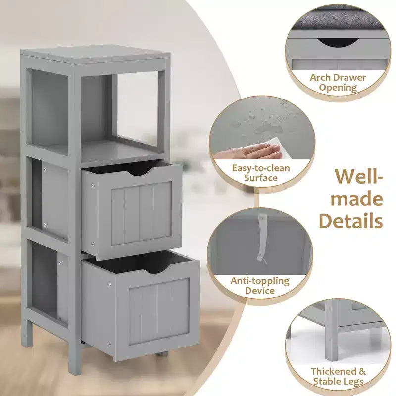 Meuble de rangement de salle de bain sur pied avec 2 tiroirs amovibles Marron/Gris/Noir
