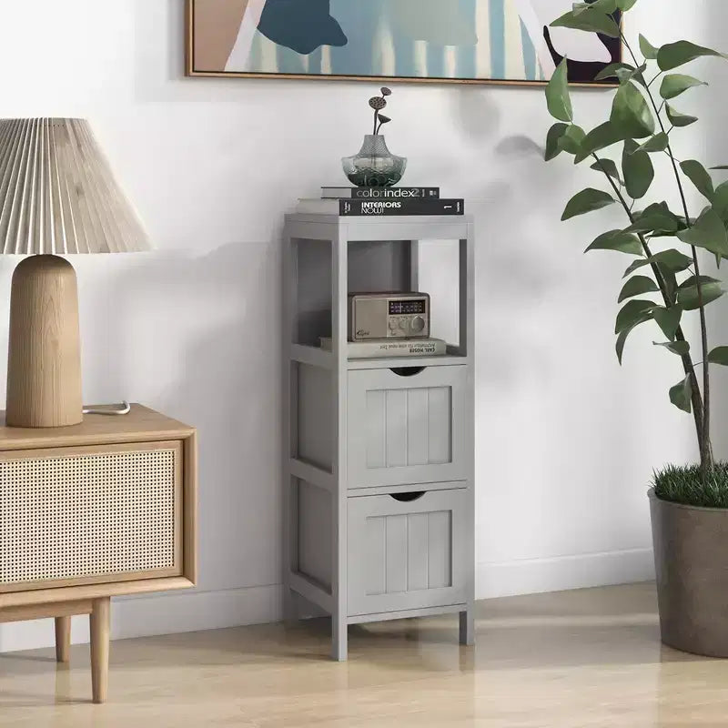 Meuble de rangement de salle de bain sur pied avec 2 tiroirs amovibles Marron/Gris/Noir