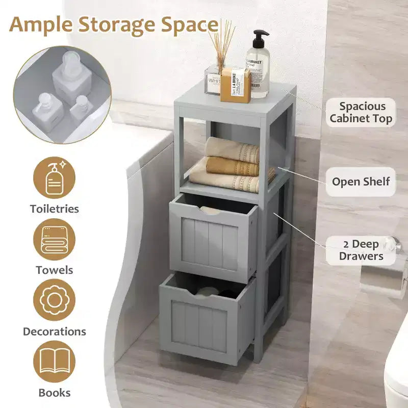 Meuble de rangement de salle de bain sur pied avec 2 tiroirs amovibles Marron/Gris/Noir