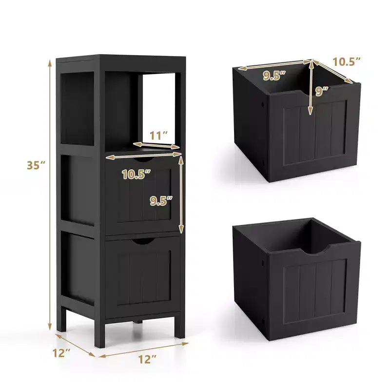 Meuble de rangement de salle de bain sur pied avec 2 tiroirs amovibles Marron/Gris/Noir