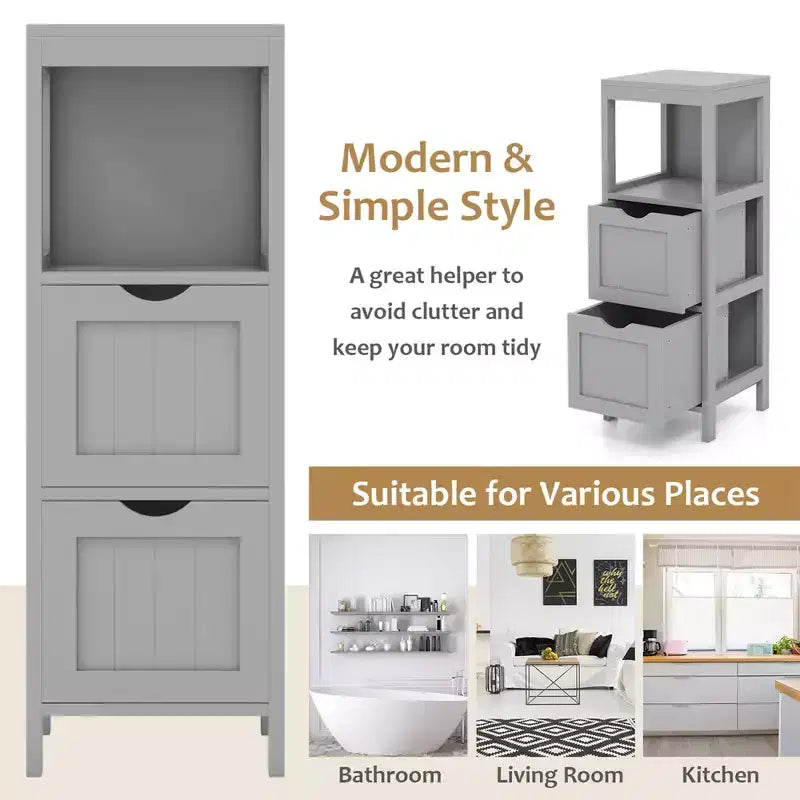 Meuble de rangement de salle de bain sur pied avec 2 tiroirs amovibles Marron/Gris/Noir