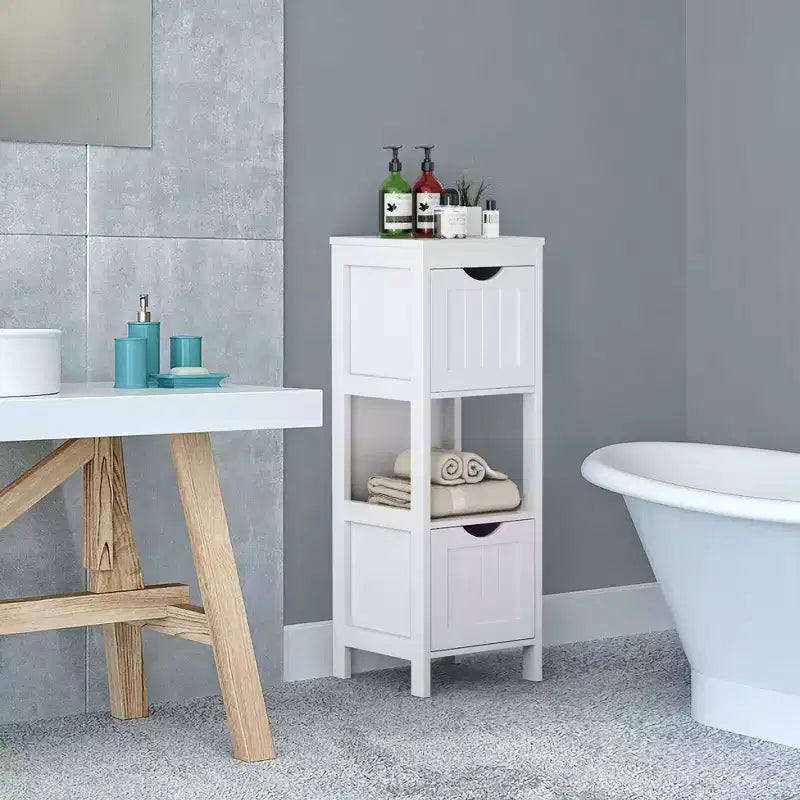 Meuble de rangement de salle de bain sur pied avec 2 tiroirs amovibles Marron/Gris/Noir