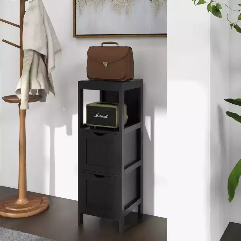 Meuble de rangement de salle de bain sur pied avec 2 tiroirs amovibles Marron/Gris/Noir