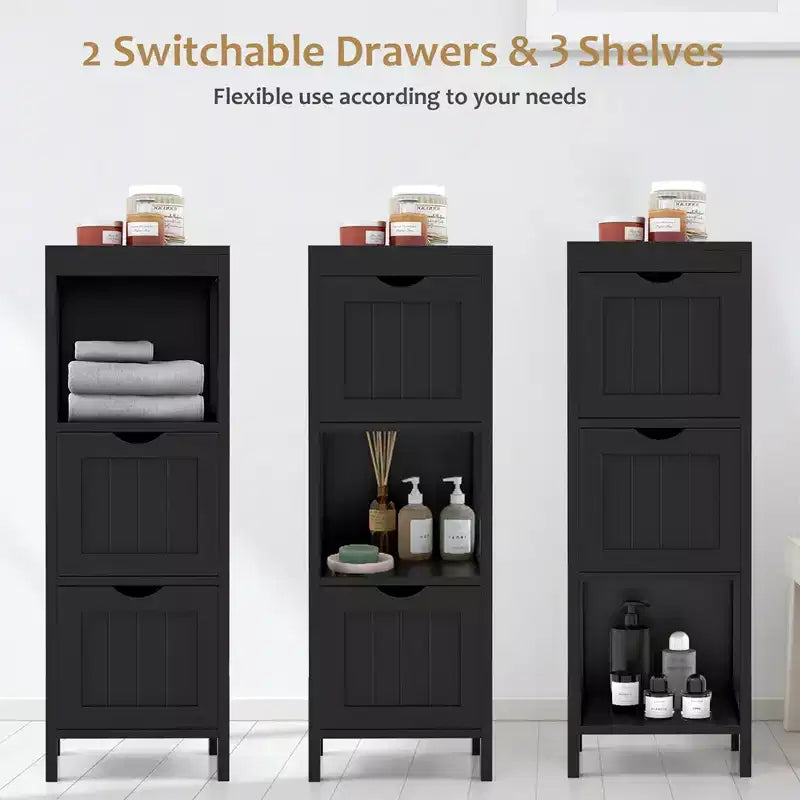Meuble de rangement de salle de bain sur pied avec 2 tiroirs amovibles Marron/Gris/Noir