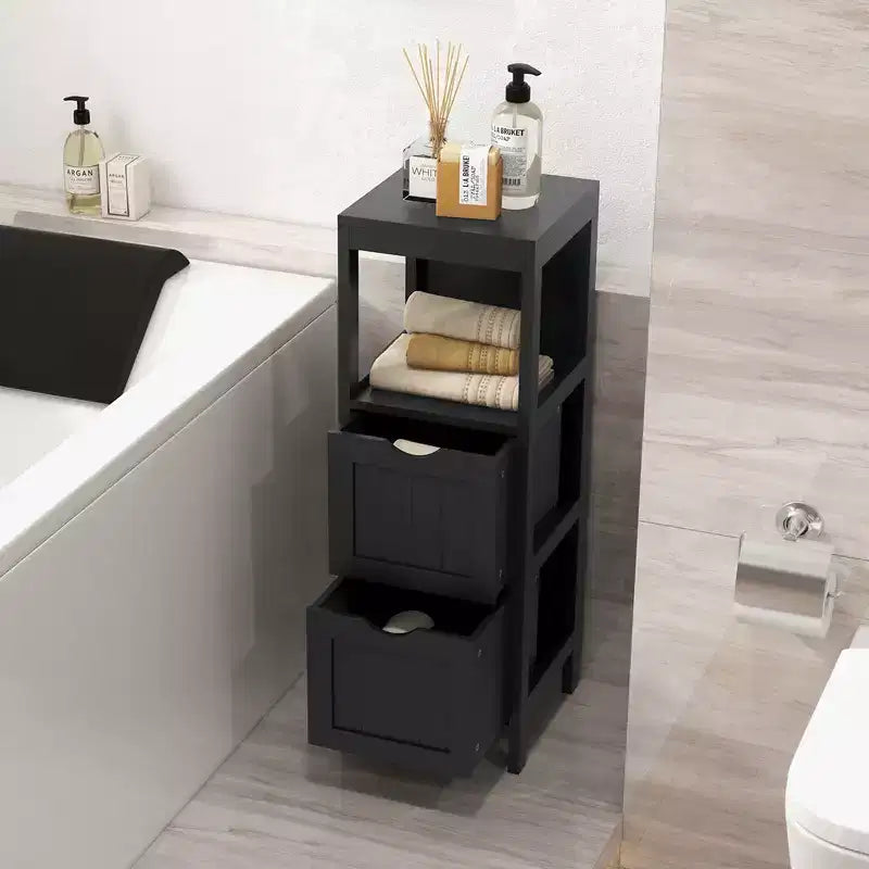 Meuble de rangement de salle de bain sur pied avec 2 tiroirs amovibles Marron/Gris/Noir
