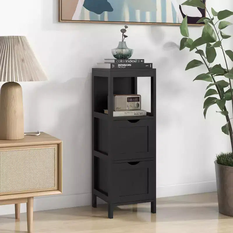 Meuble de rangement de salle de bain sur pied avec 2 tiroirs amovibles Marron/Gris/Noir