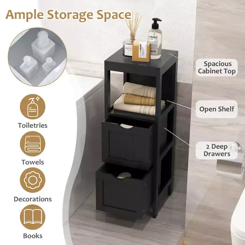 Meuble de rangement de salle de bain sur pied avec 2 tiroirs amovibles Marron/Gris/Noir