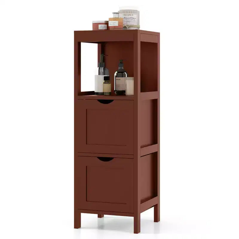 Meuble de rangement de salle de bain sur pied avec 2 tiroirs amovibles Marron/Gris/Noir