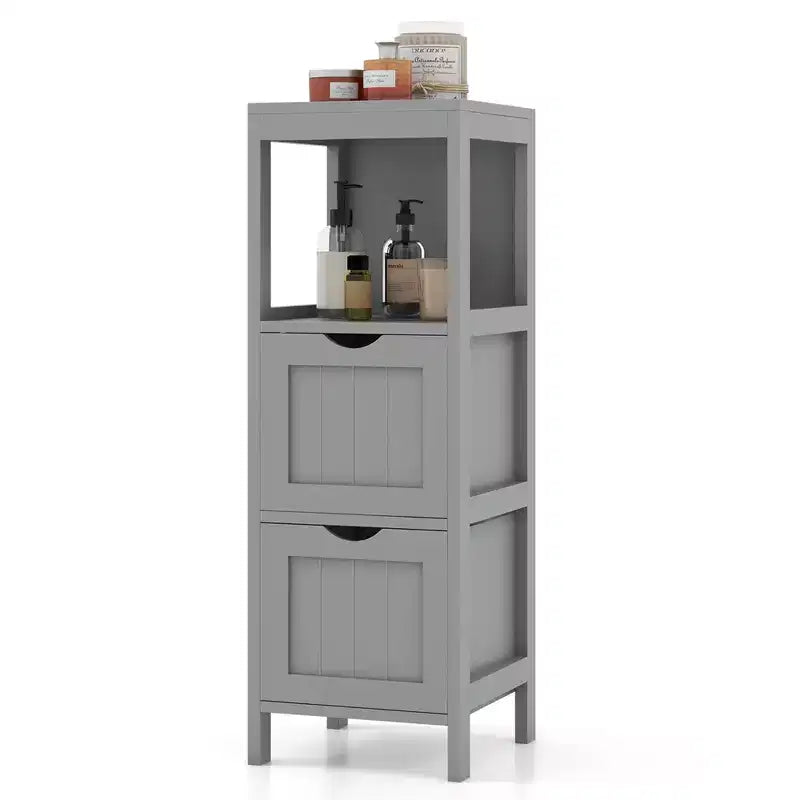 Meuble de rangement de salle de bain sur pied avec 2 tiroirs amovibles Marron/Gris/Noir