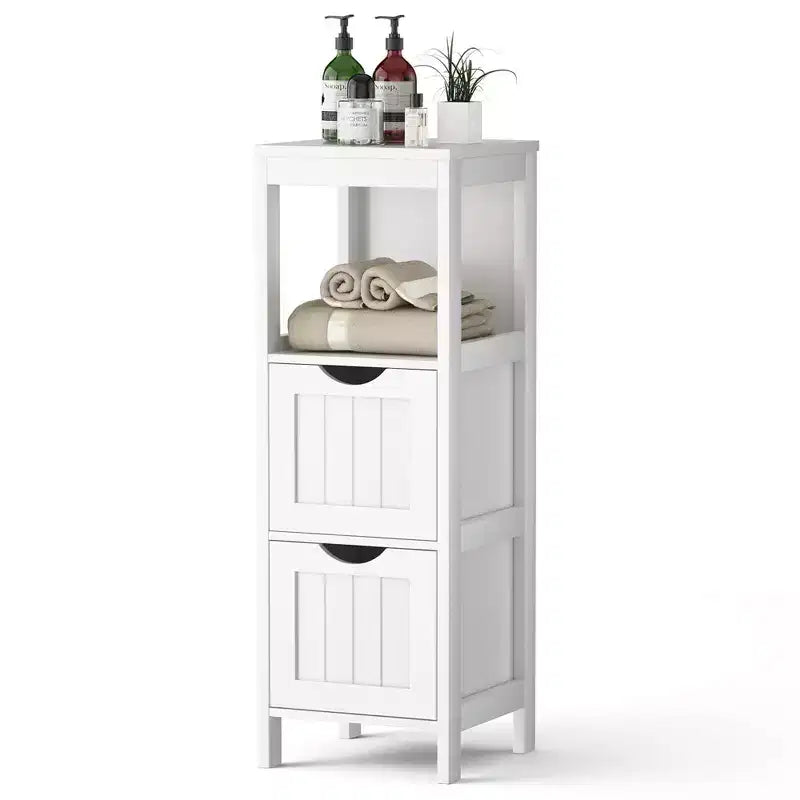 Meuble de rangement de salle de bain sur pied avec 2 tiroirs amovibles Marron/Gris/Noir